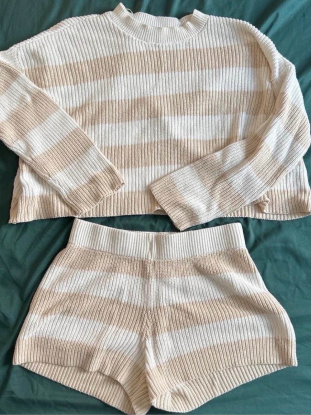 Sincerely Jules Cream and Beige Striped Knit set